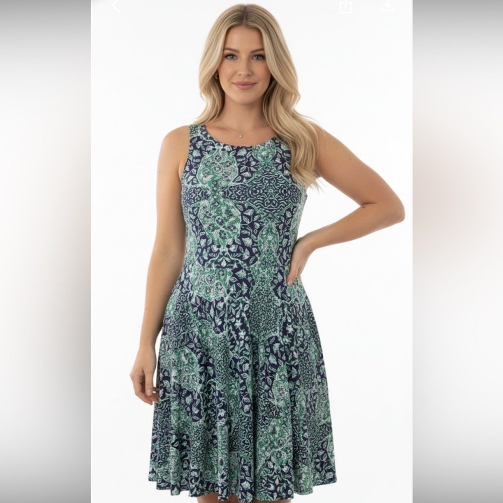 Artisan NY green & blue medium fit & flare dress